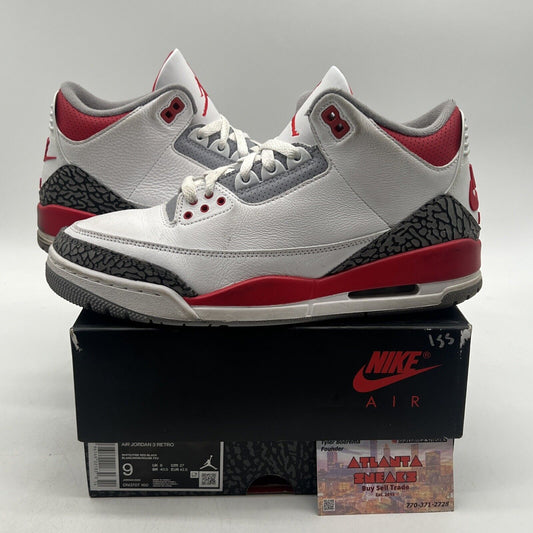 Size 9 - Jordan 3 Retro Mid Fire Red White Grey Leather Black (DN3707-160)