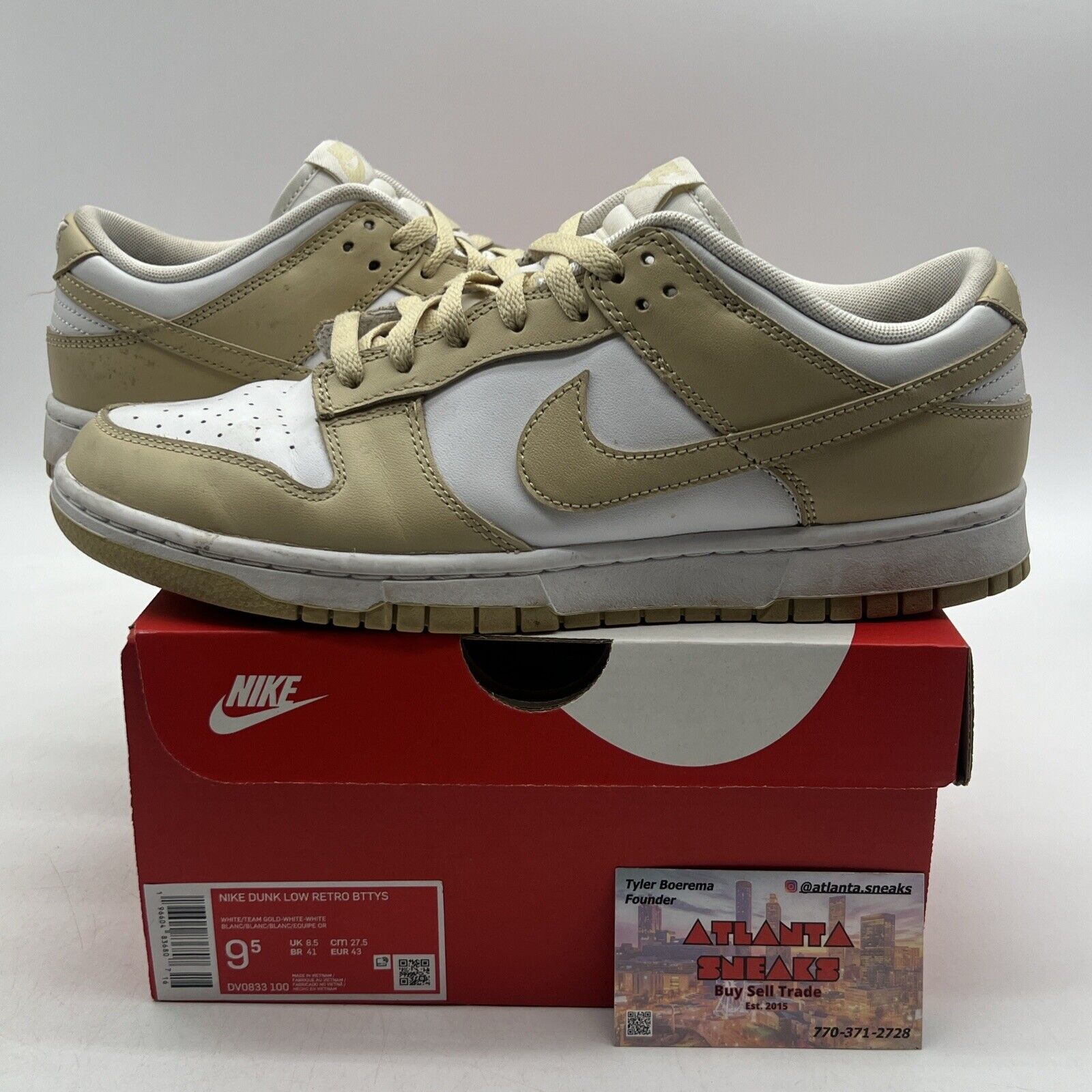 Size 9.5 - Nike Dunk Low Team Gold White Tan Leather (DV0833-100)