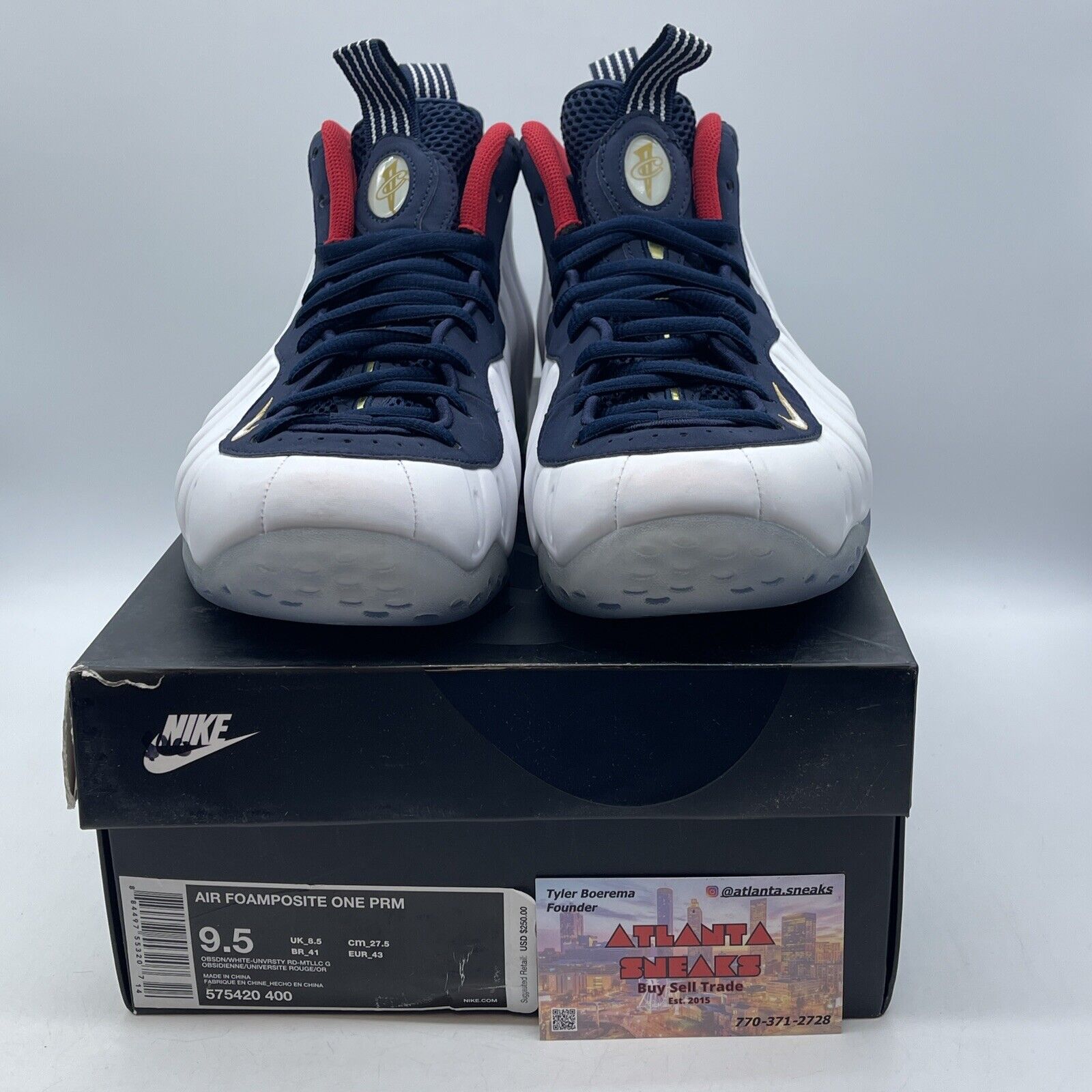 Size 9.5 - Nike Air Foamposite One PRM Olympic White Suede Leather (575420-400)