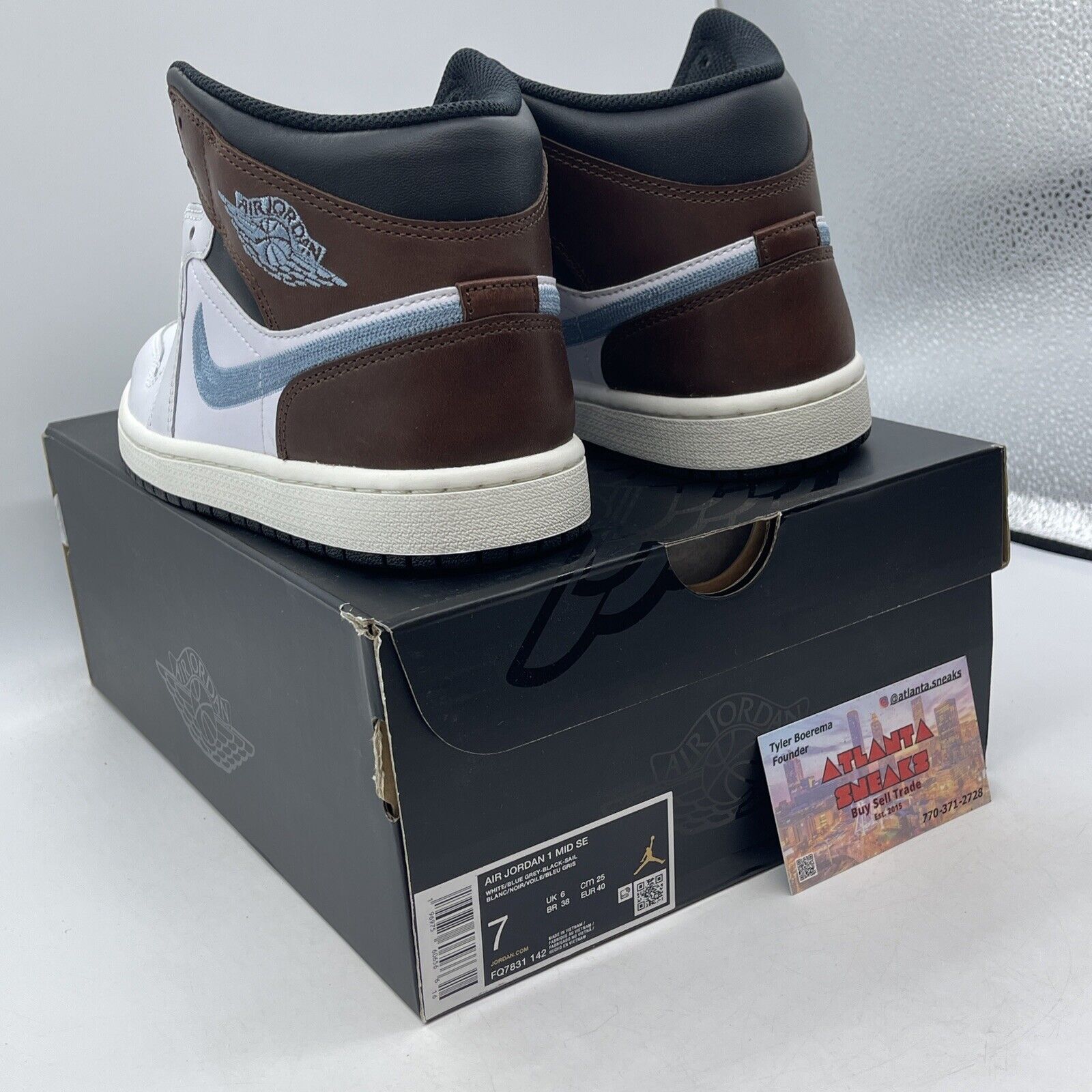 Size 7 - Air Jordan 1 Retro SE Mid Brown Blue Grey White Leather (FQ7831-142)