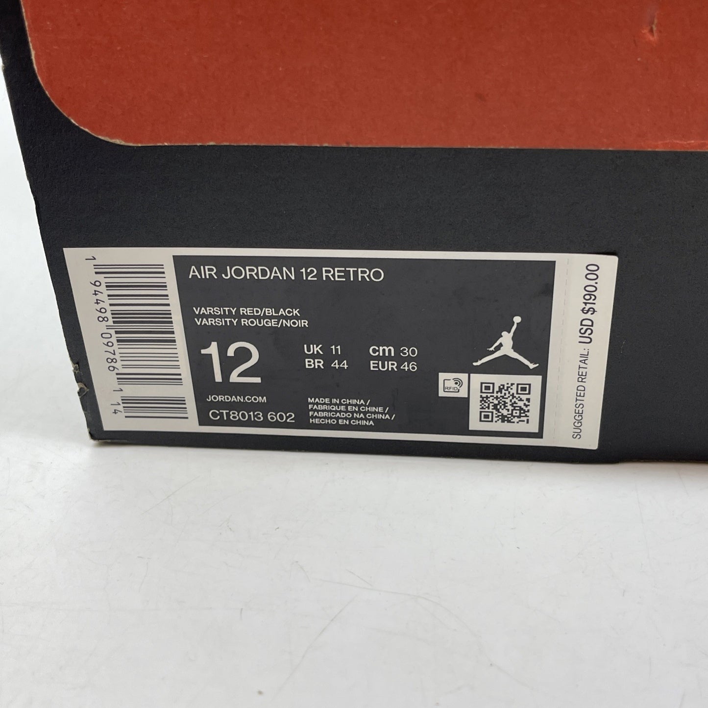 Size 12 - Jordan 12 Retro Reverse Flu Game Red Black Suede Leather (CT8013-602)