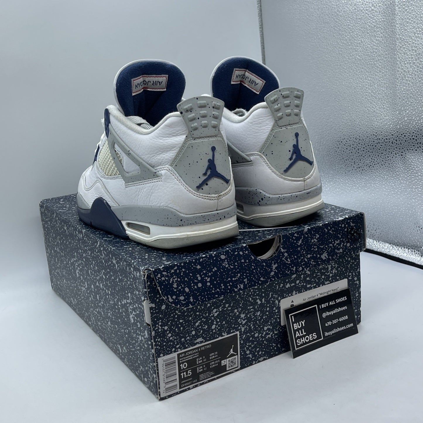 Size 10 - Jordan 4 Retro Mid Midnight Navy Blue White Leather (DH6927-140)