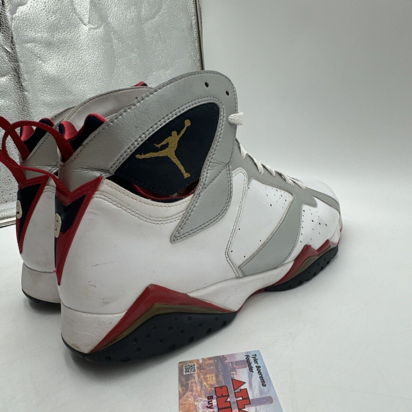 Size 14 - Jordan 7 Retro Olympic 2012 White Gold Paris Gold Red Shiny Navy