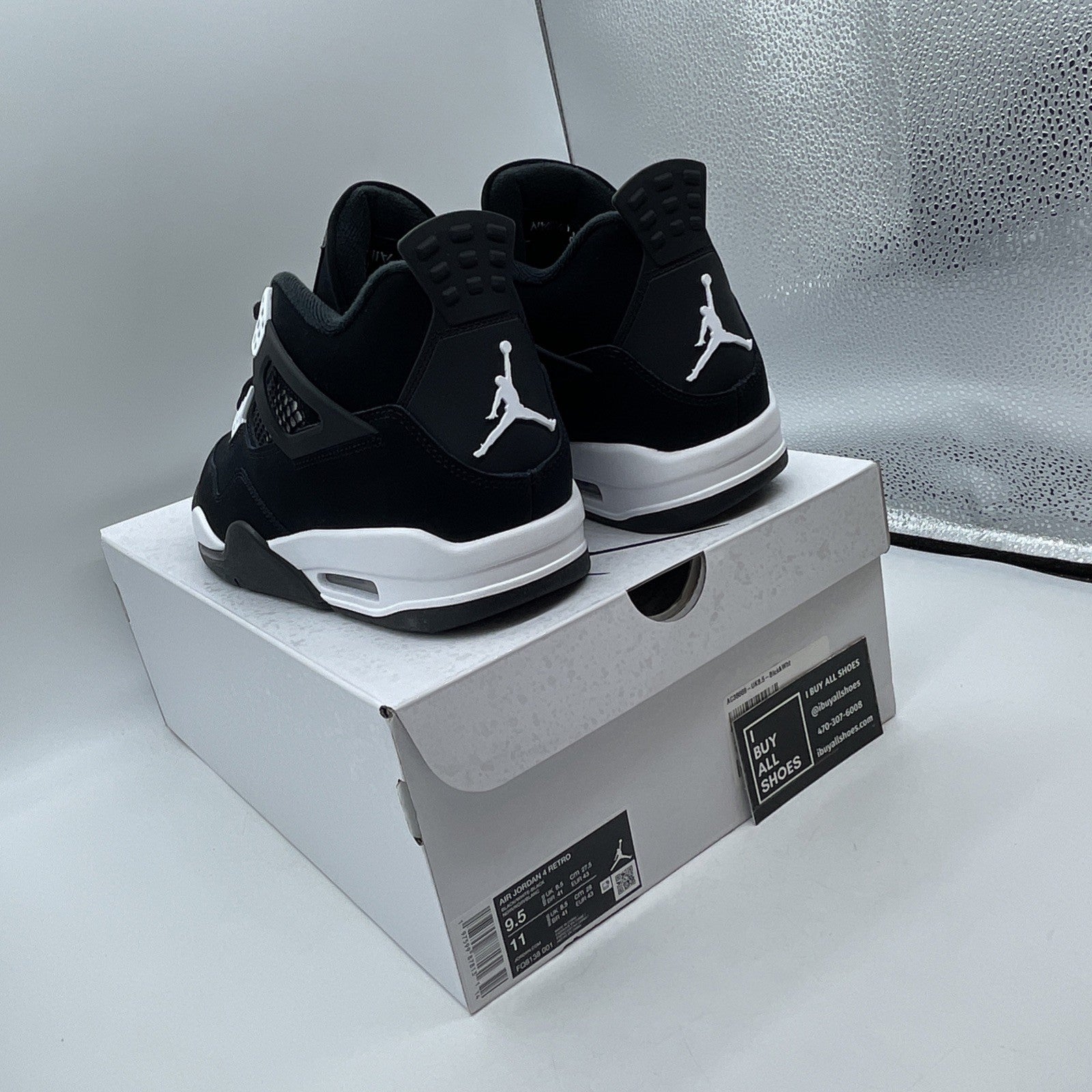 Size 9.5 - Air Jordan 4 Retro White Thunder Black Suede (FQ8138-001)