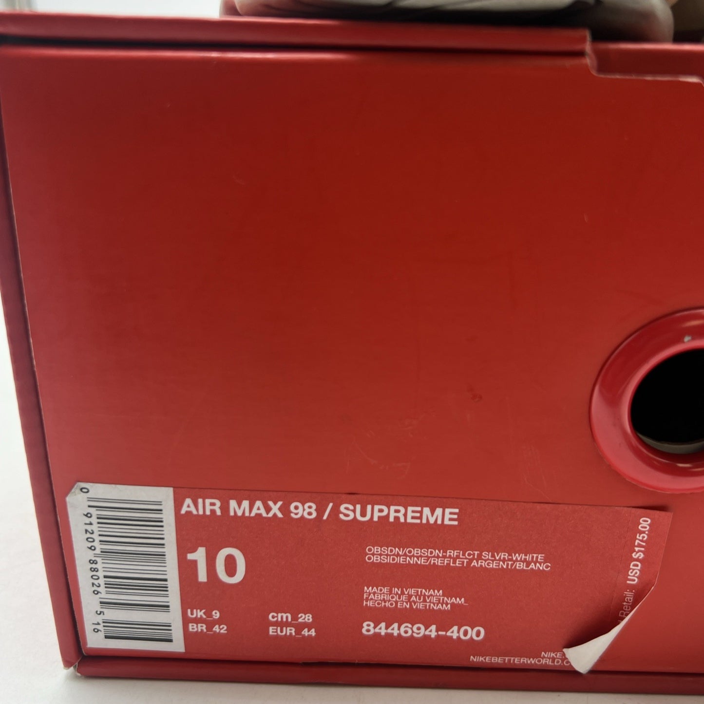 Size 10 - Nike Supreme x Air Max 98 Obsidian (844694-400)