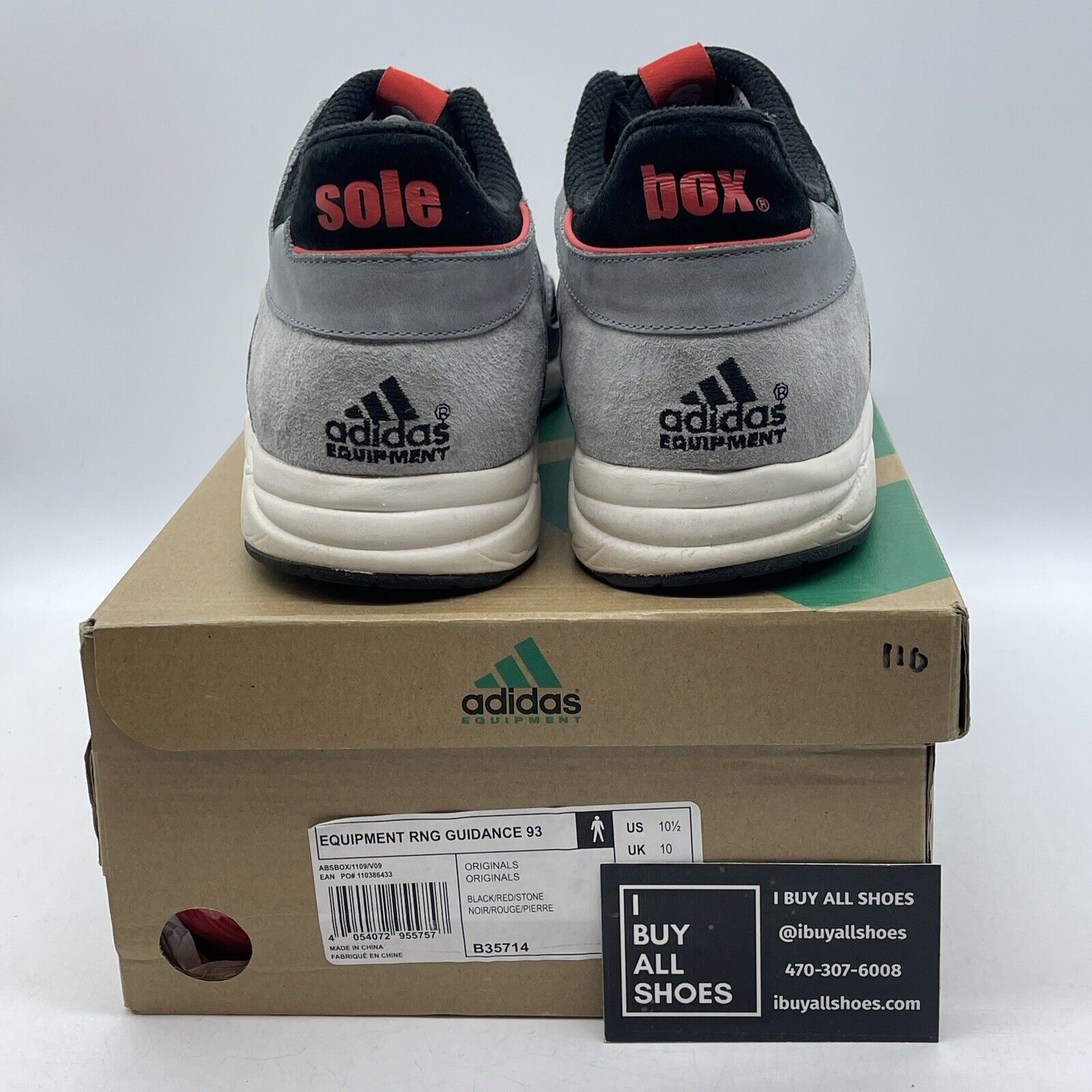 Size 10.5 - adidas Solebox x EQT Running Guidance 93 Gray Black Suede (B35714)