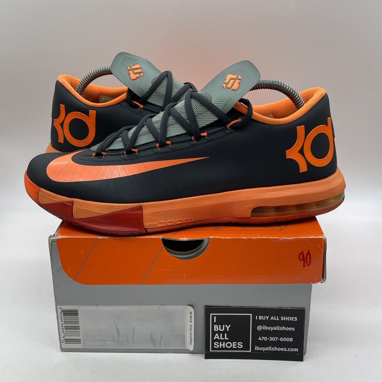 Size 9.5 - Nike KD 6 Neutral Black Grey Orange Leather  (599424-007)