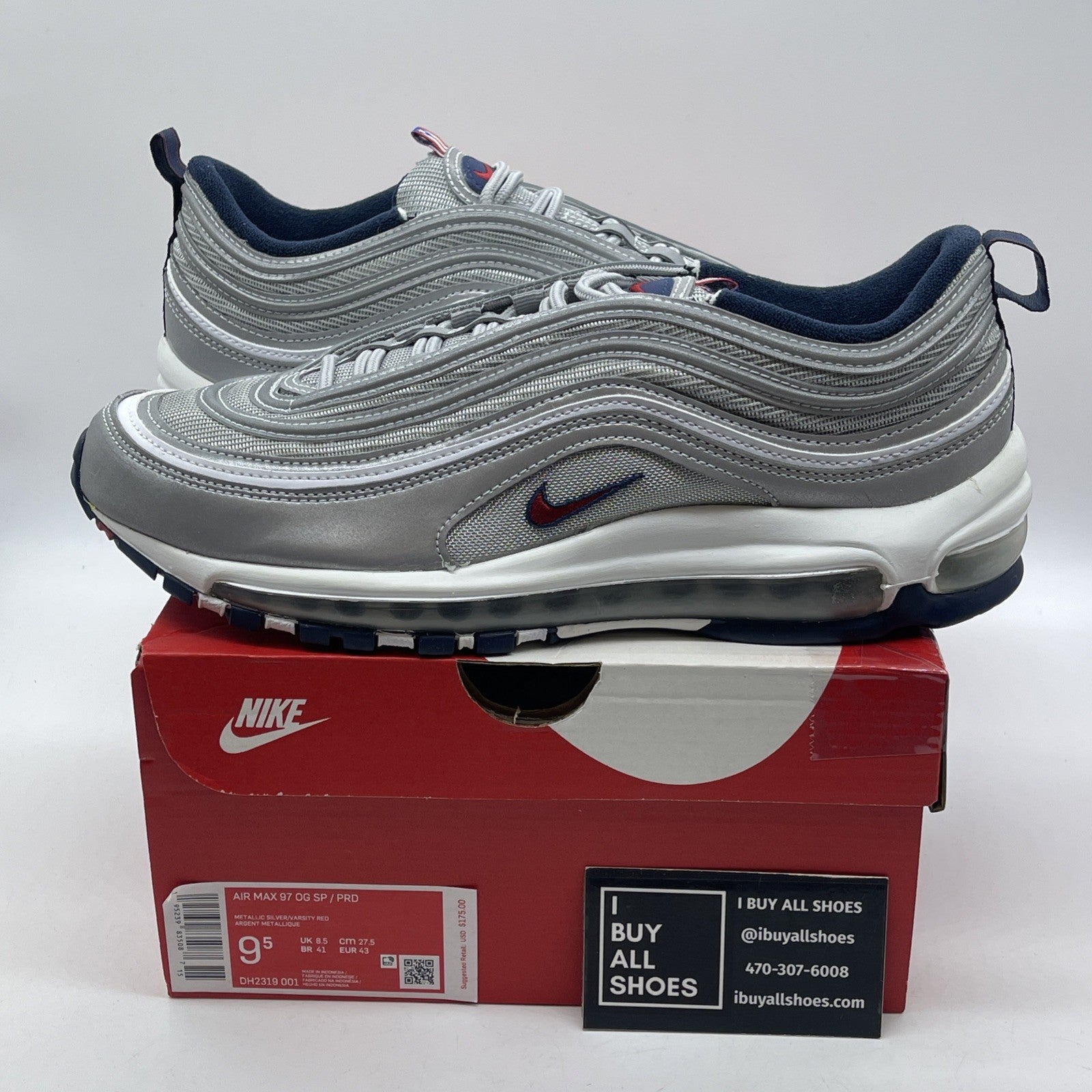 Size 9.5 - Nike Air Max 97 OG SP Puerto Rico Grey White Suede (DH2319-001)