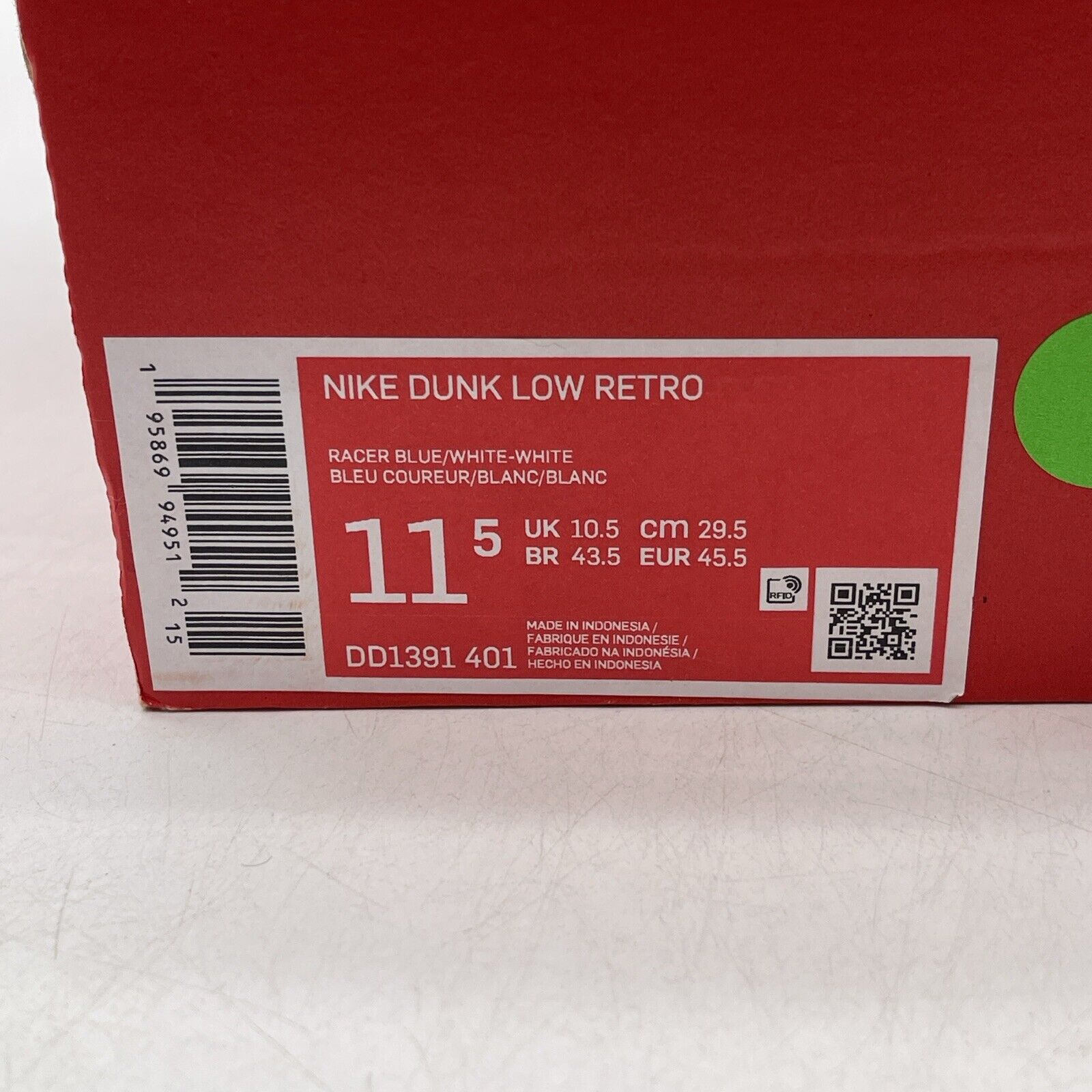 Size 11.5 - Nike Dunk Low Racer Blue white Leather (DD1391-401)