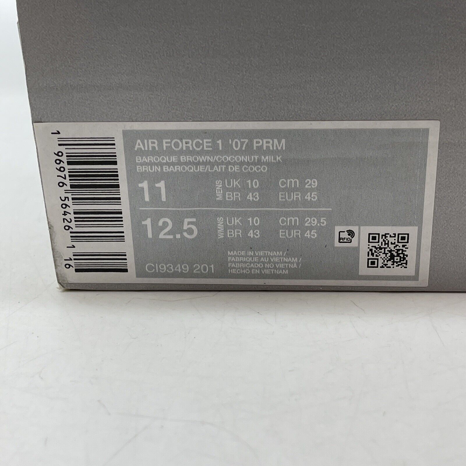 Size 11 - Nike Air Force 1 '07 Premium Low Baroque Brown white (CI9349-201)