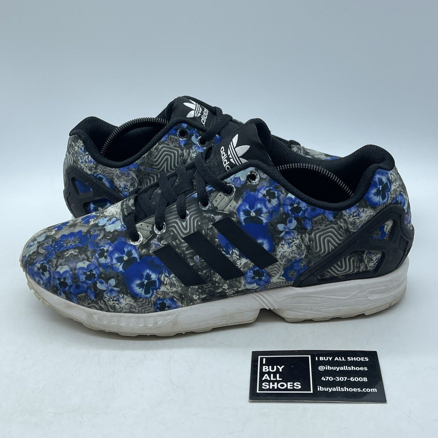 Size 12 - Adidas ZX Flux Floral Blue Print Black White Leather  (AQ8600)