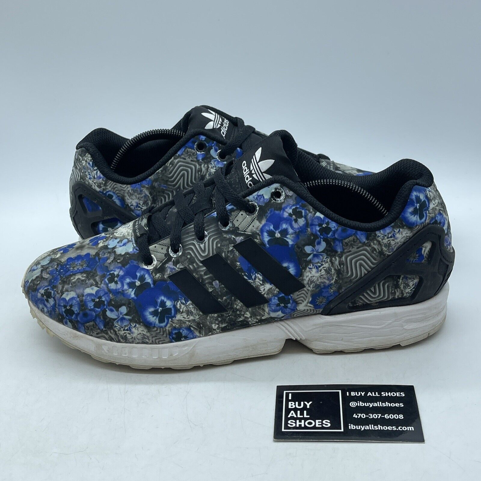 Size 12 - Adidas ZX Flux Floral Blue Print Black White Leather  (AQ8600)