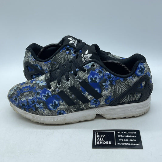 Size 12 - Adidas ZX Flux Floral Blue Print Black White Leather  (AQ8600)