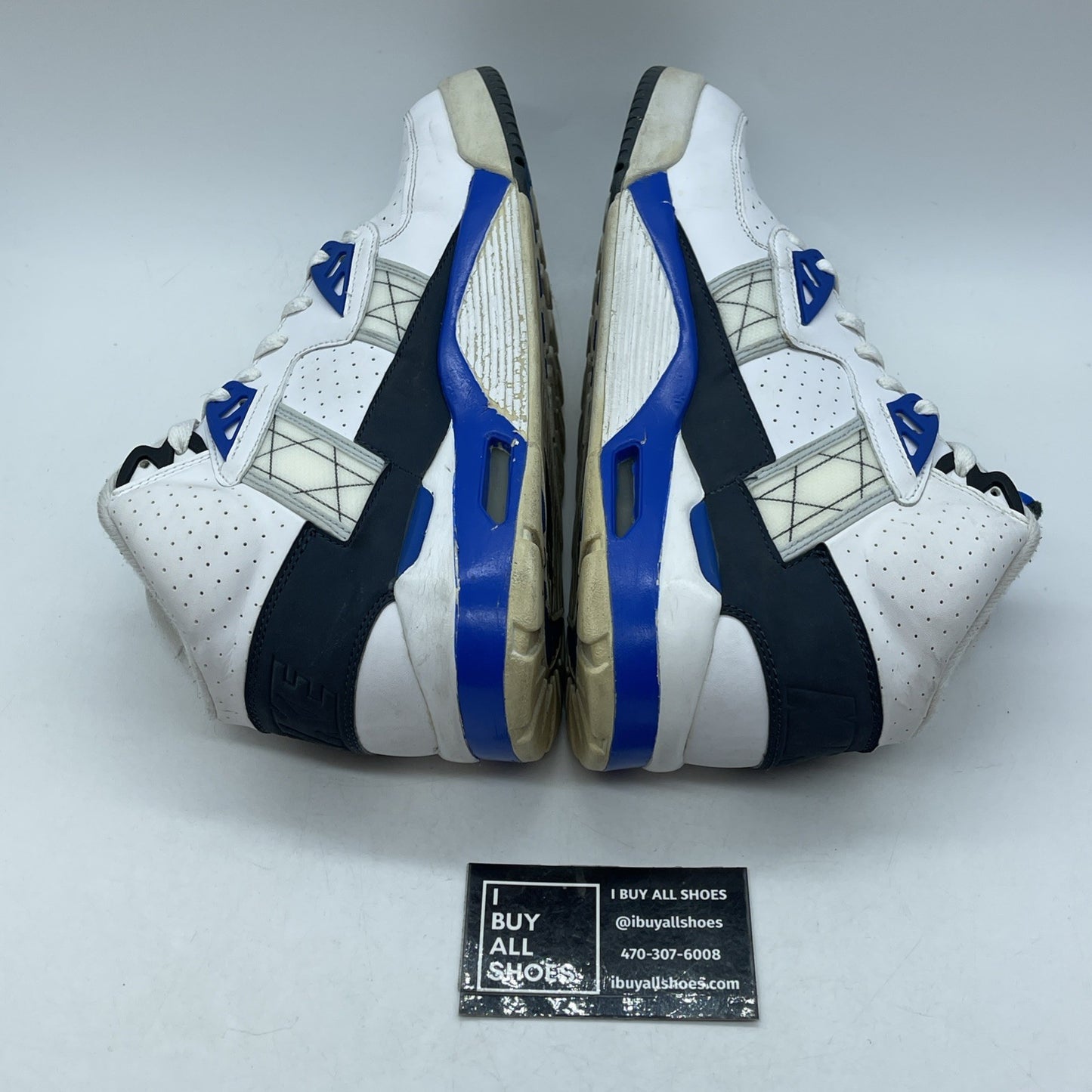 Size 10 - Nike Air Trainer Sc High White Blue Grey Suede Leather (302346-117)