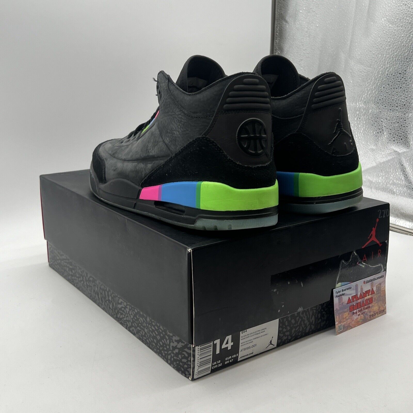 Size 14 - Air Jordan 3 Retro SE Quai 54 2018 Black Pink Green Icey (AT9195-001)