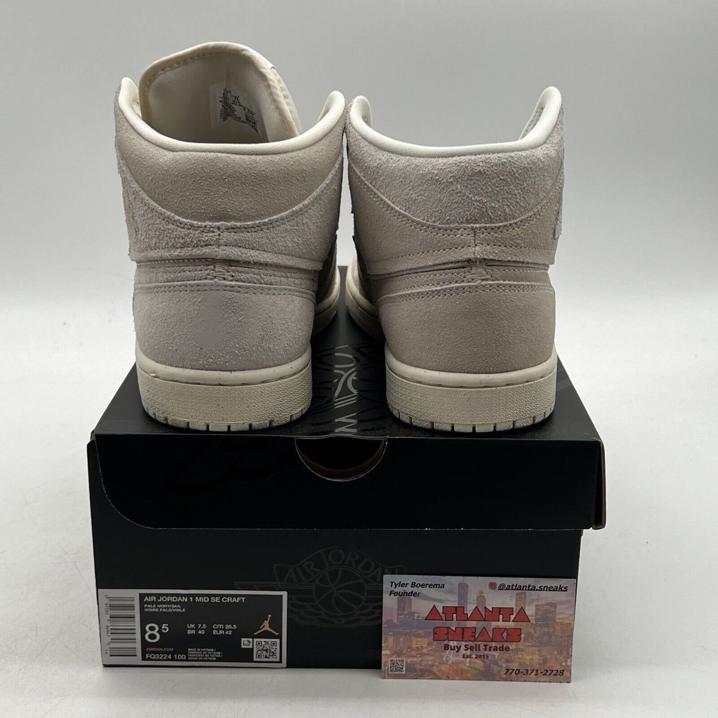 Size 8.5 - Air Jordan 1 SE Craft Mid Pale Ivory Suede (FQ3224-100).