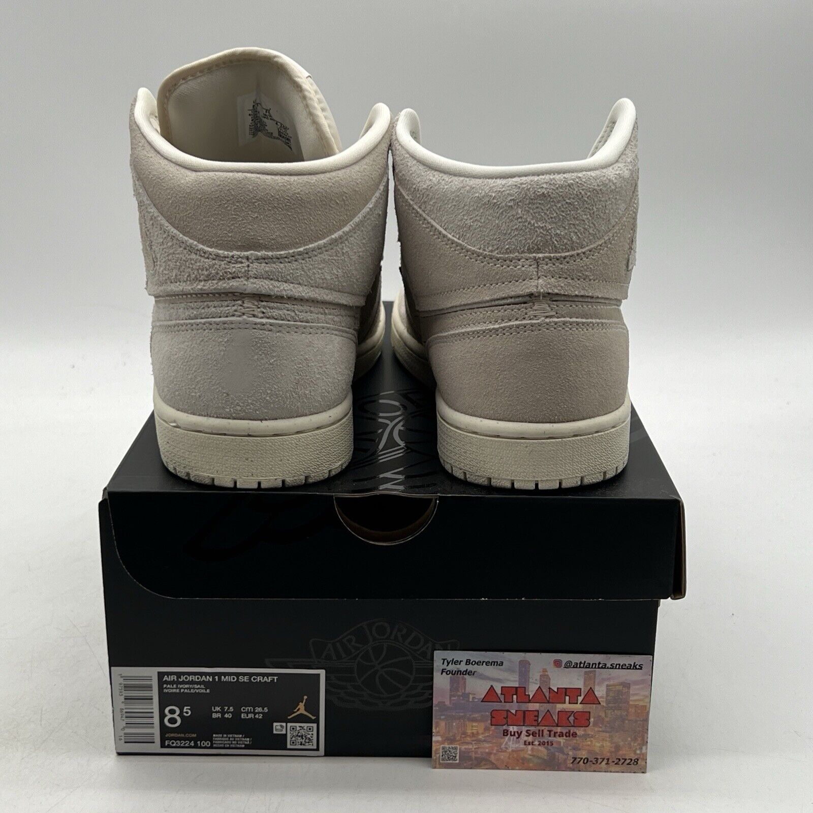 Size 8.5 - Air Jordan 1 SE Craft Mid Pale Ivory Suede (FQ3224-100).