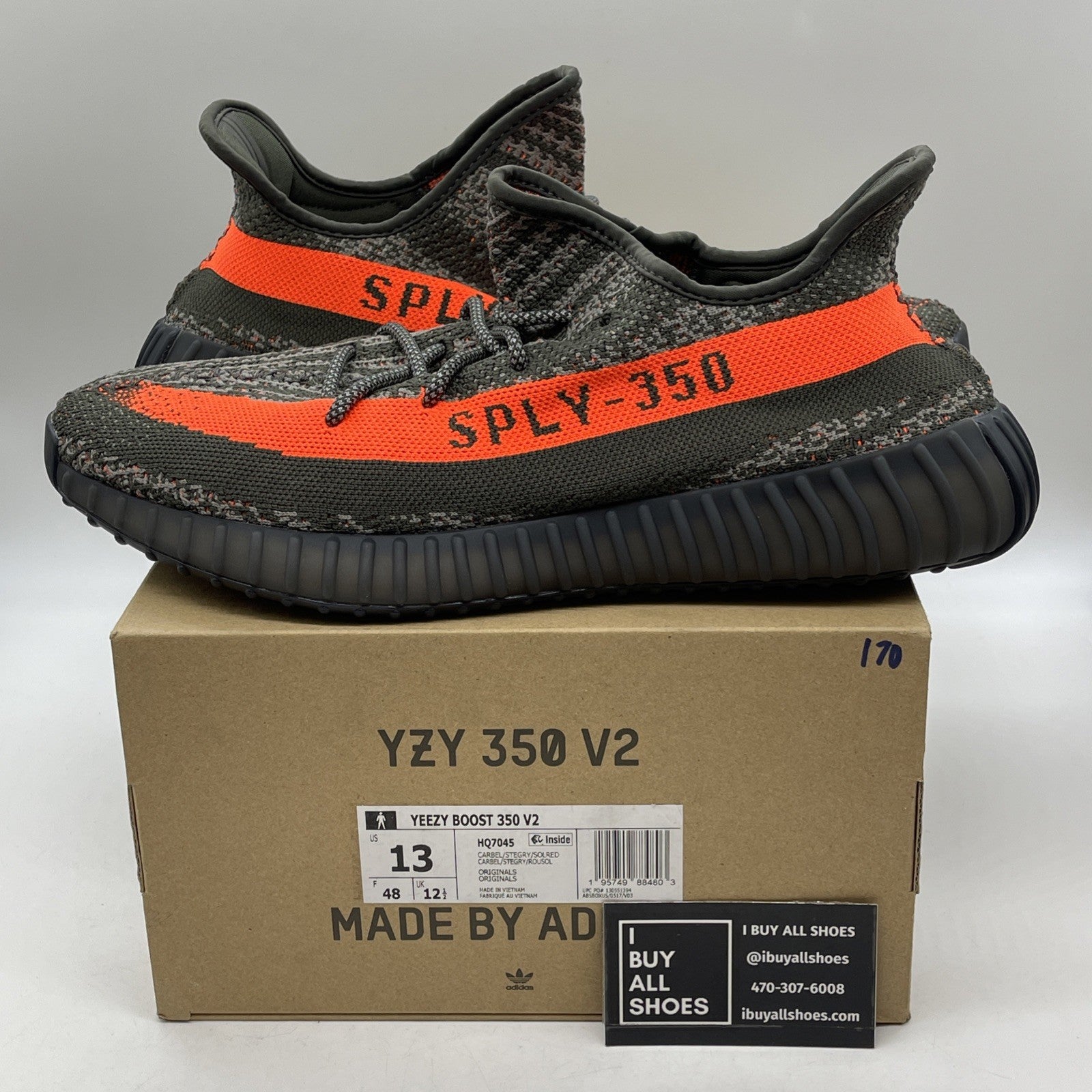Size 13 - adidas Yeezy Boost 350 V2 Low Carbon Beluga Green Suede (HQ7045)