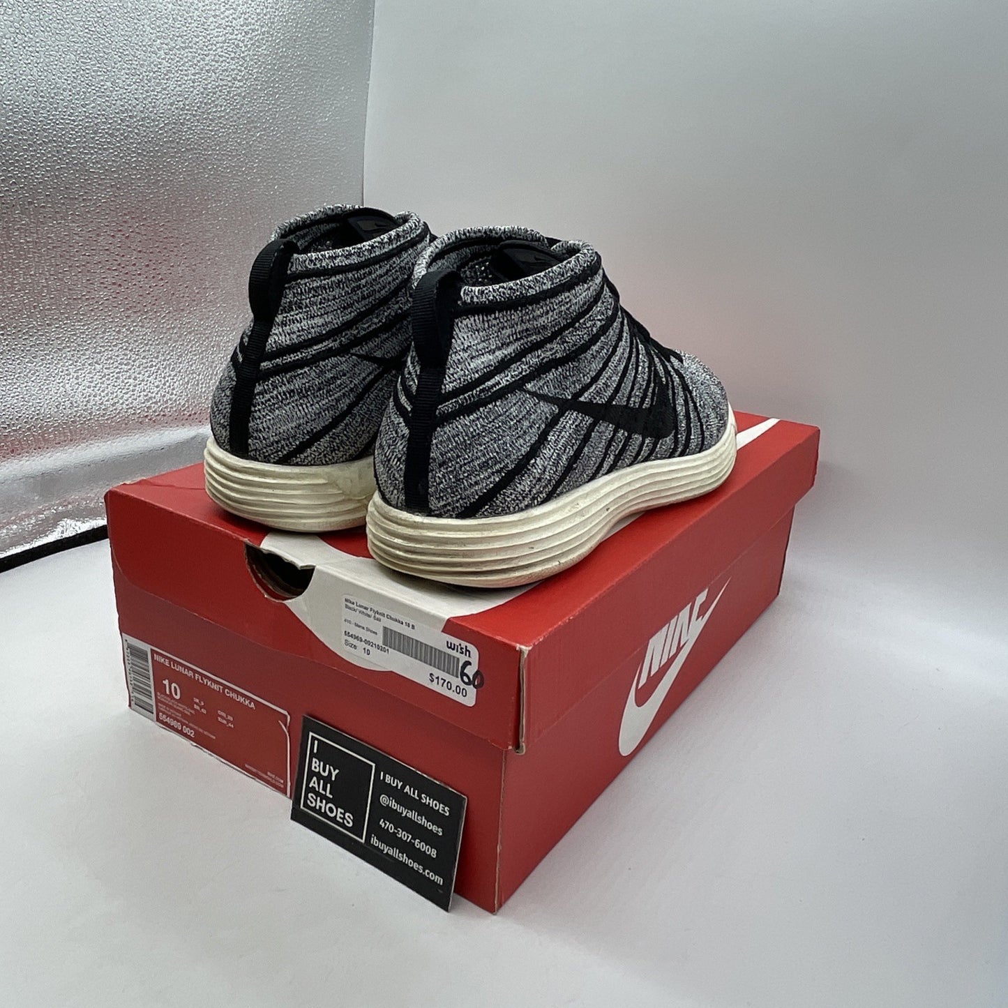 Size 10 - Nike Lunar Flyknit Chukka Black Sail (554969-002)