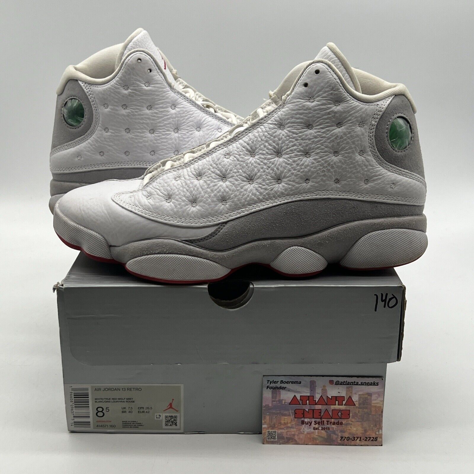 Size 8.5 - Air Jordan 13 Retro White Wolf Grey White Leather Suede (414571-160)