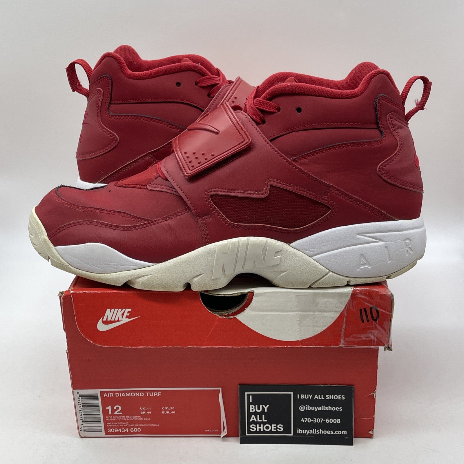 Size 12 - Nike Air Diamond Turf Gym Red White Suede (309434-600)
