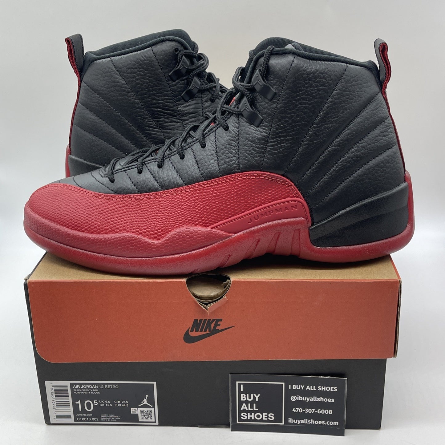Size 10.5 - Air Jordan 12 Retro 2025 Flu Game Black Red Leather (CT8013-002)