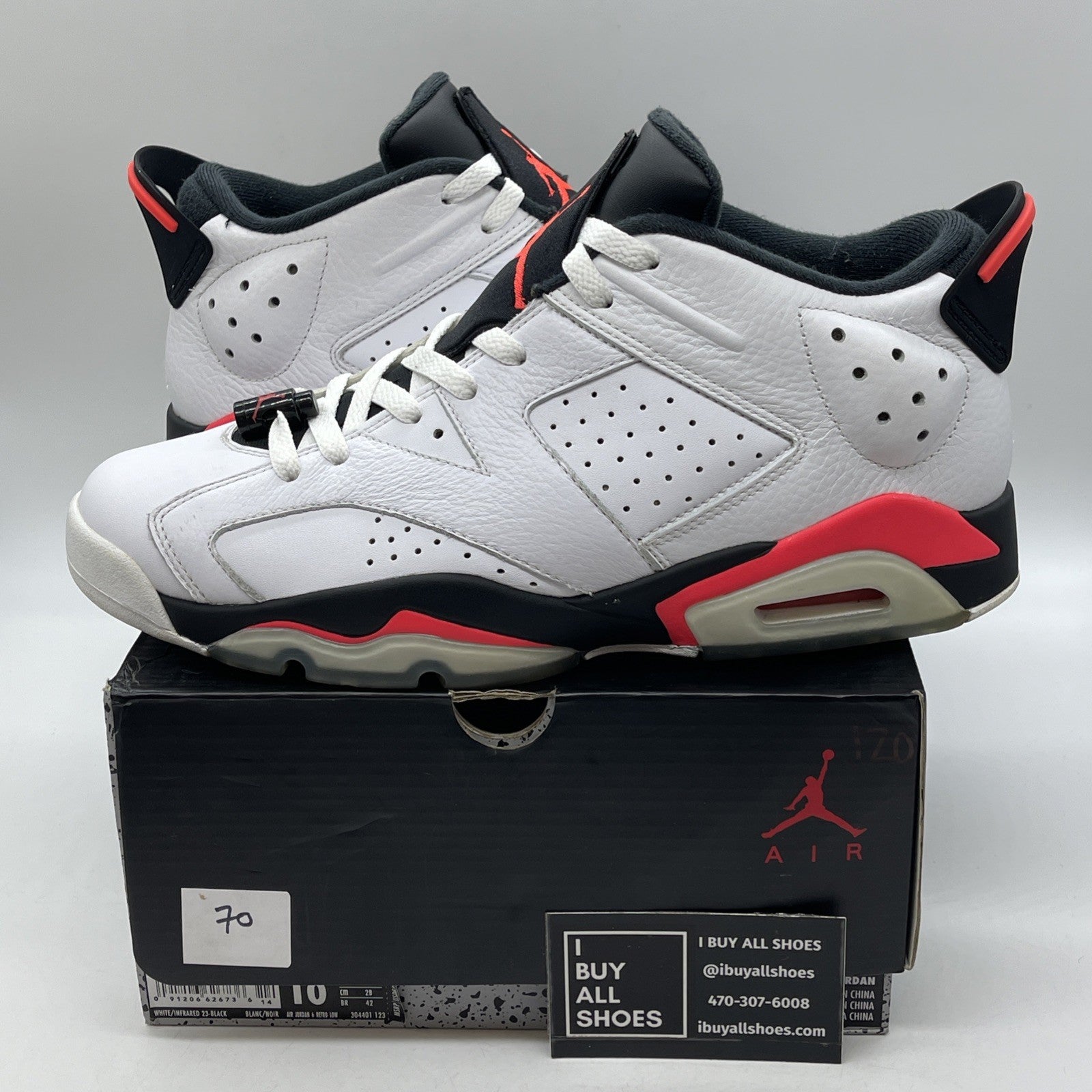 Size 10 - Air Jordan 6 Low White Infrared Black Leather (304401-123)