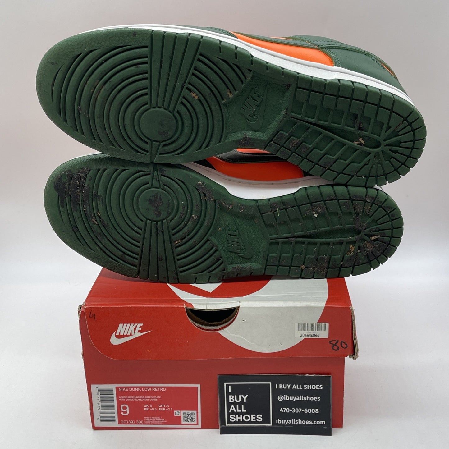 Size 9 - Nike Dunk Low Miami Hurricanes Green Orange Leather (DD1391-300)