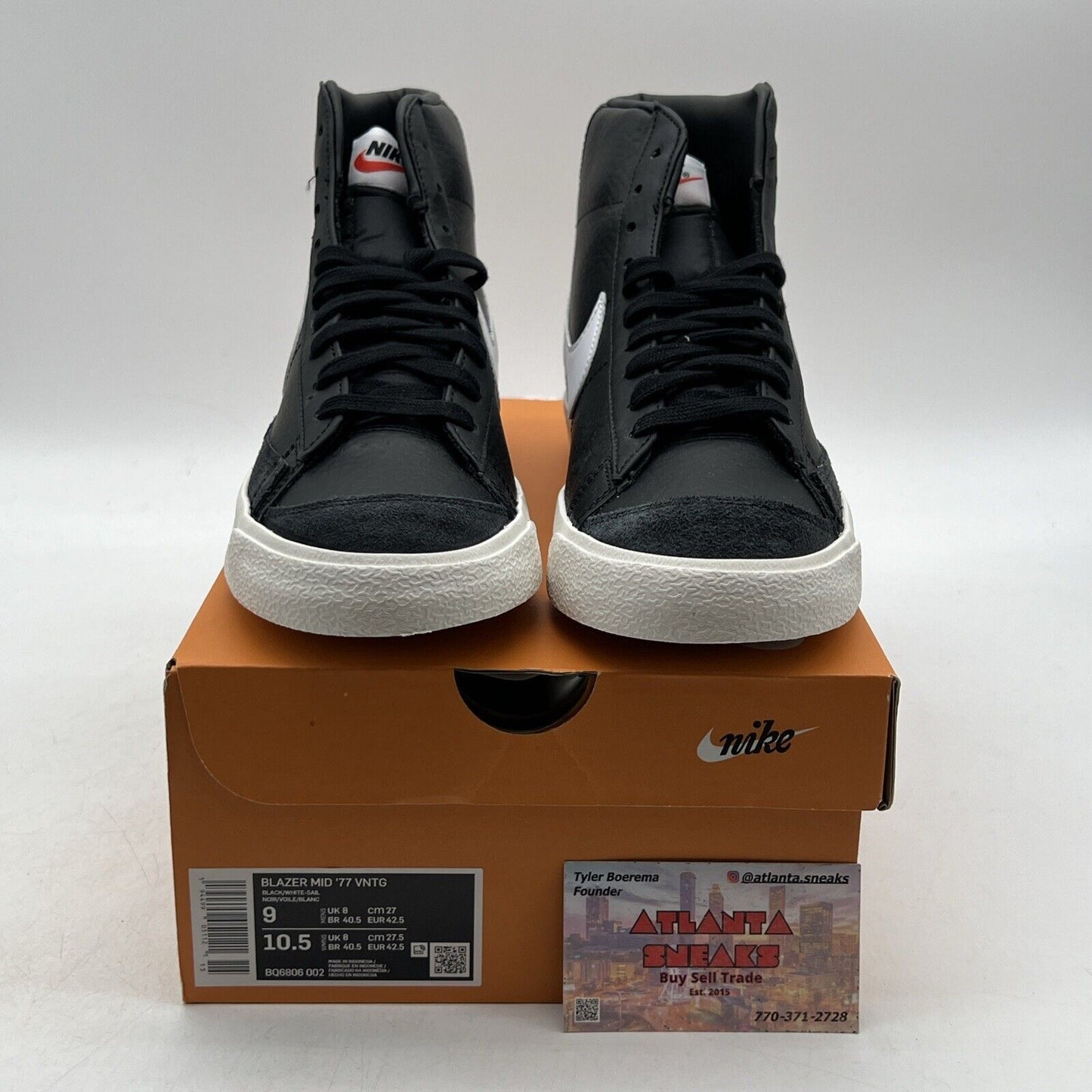 Size 9 - Nike Blazer '77 Vintage Mid Black Sail Leather (BQ6806-002)