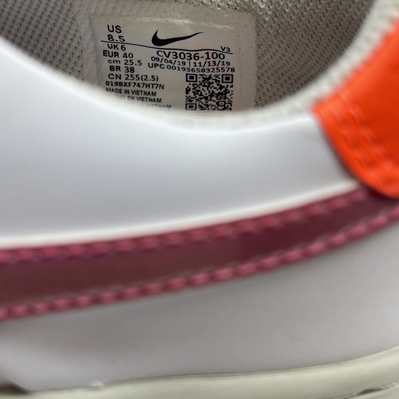 Size 8.5W - Nike Air Force 1 Sage Low White Pink Orange Leather (CV3036-100)