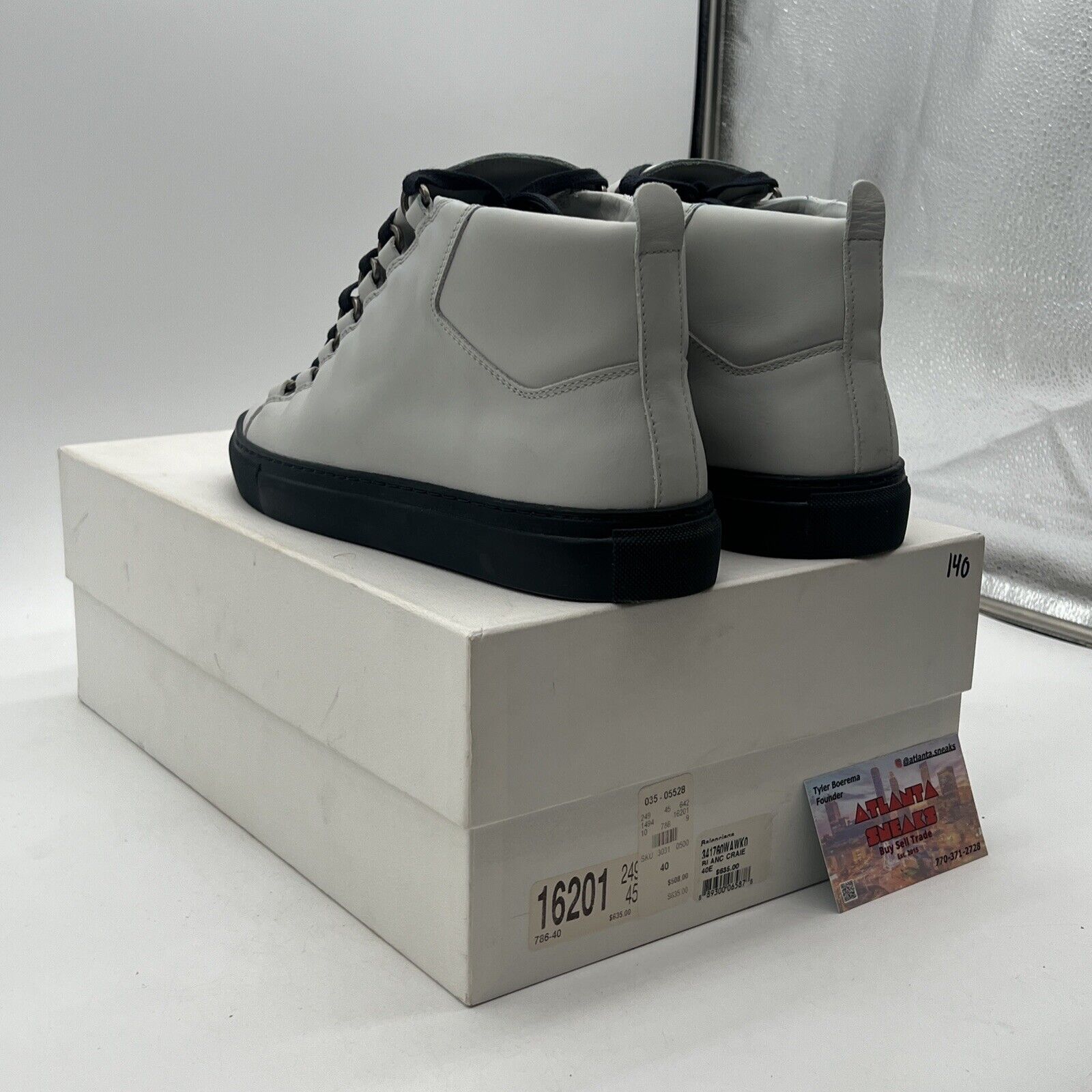 Size 7 - Balenciaga Arena High White Grey (341760) Leather Used