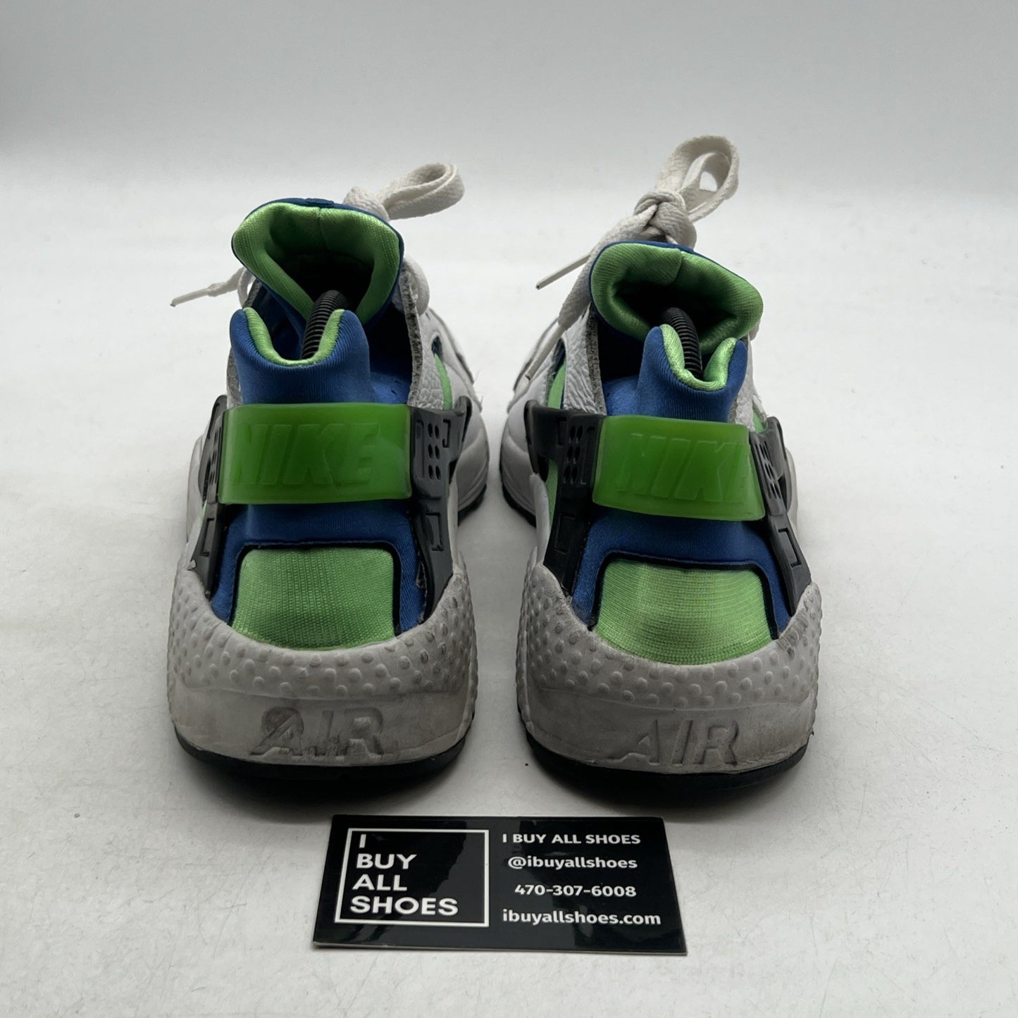Size 11.5 - Nike Air Huarache Scream Green Blue White Suede Leather (318429-100)
