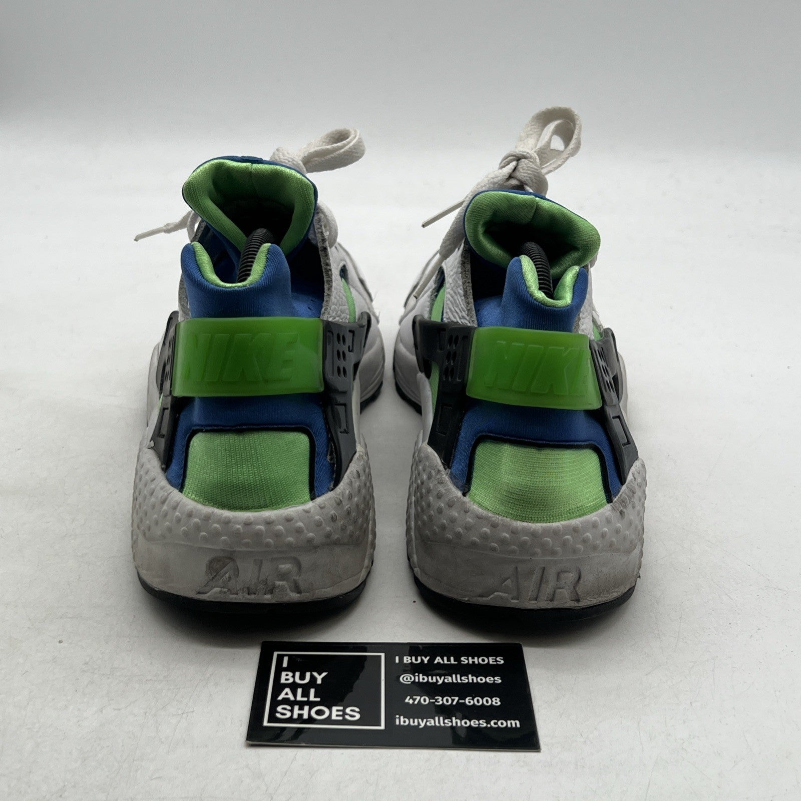 Size 11.5 - Nike Air Huarache Scream Green Blue White Suede Leather (318429-100)