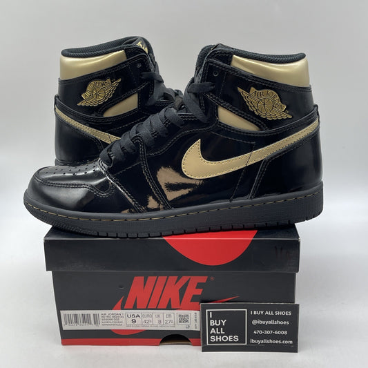 Size 9 - Jordan 1 Black Metallic Gold Leather (555088-032)