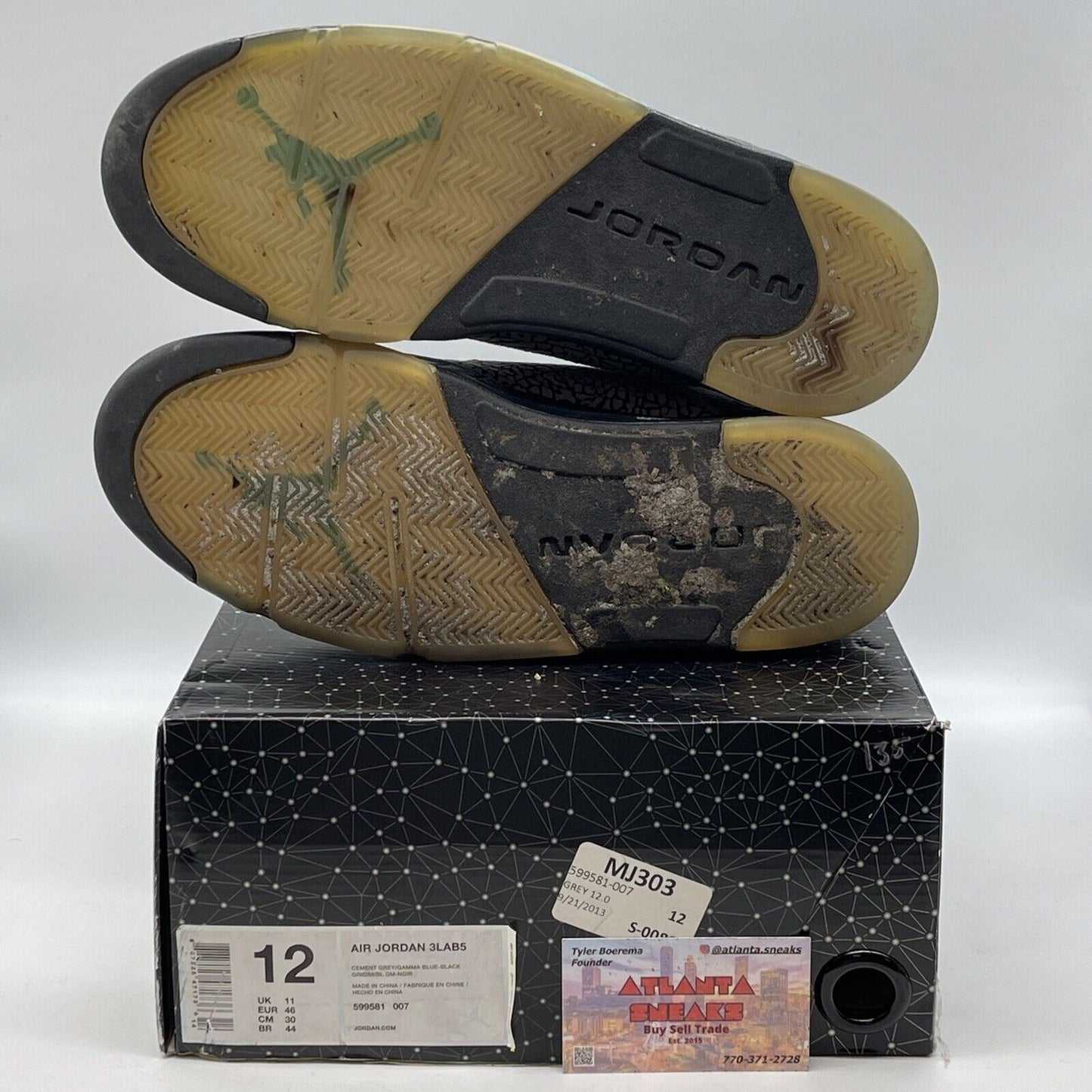 Size 12 - Air Jordan 5 Retro 3Lab5 Black Grey Suede Blue Leather (599581-007)