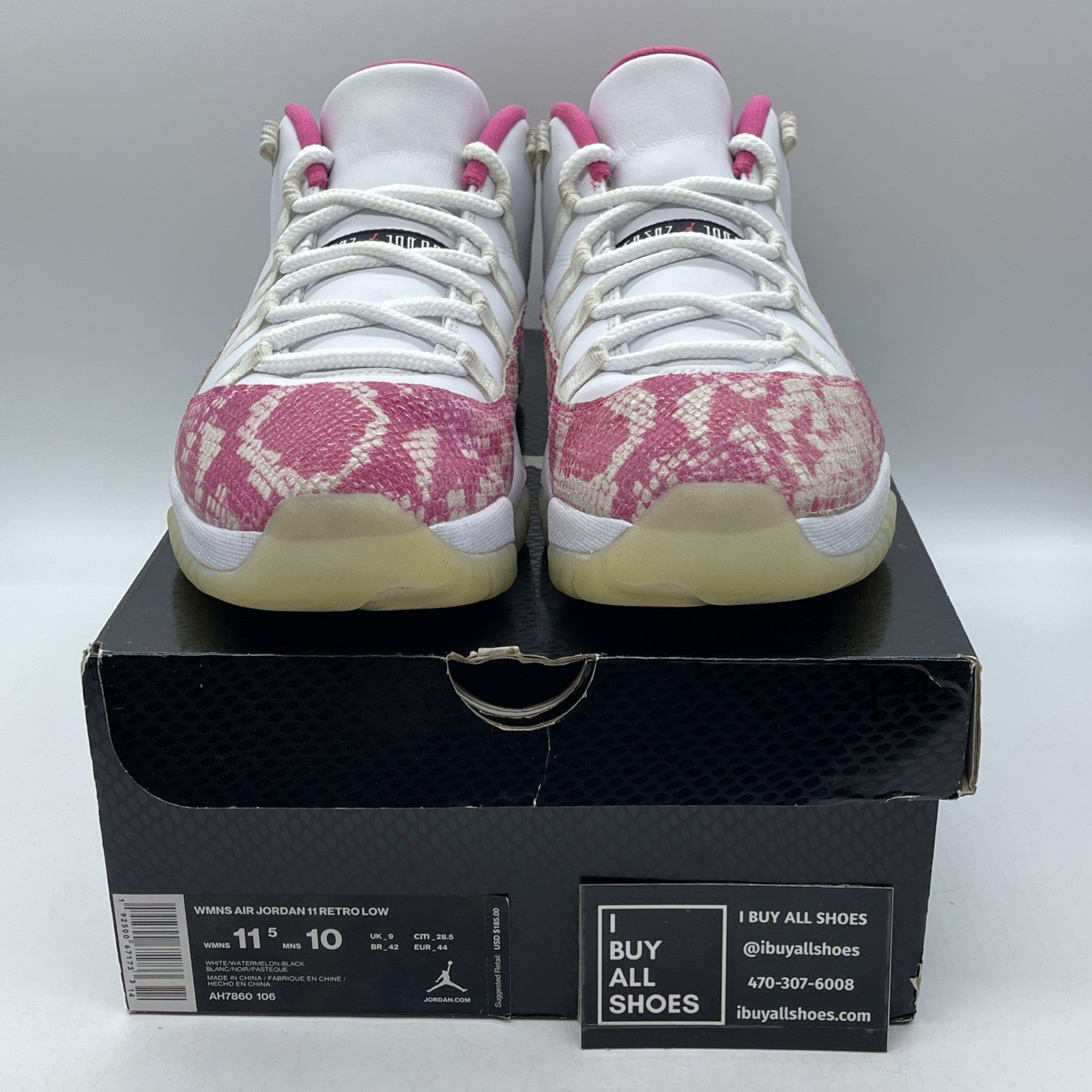 Size 11.5W - Air Jordan 11 Retro Low Pink Snakeskin White Leather (AH7860-106)