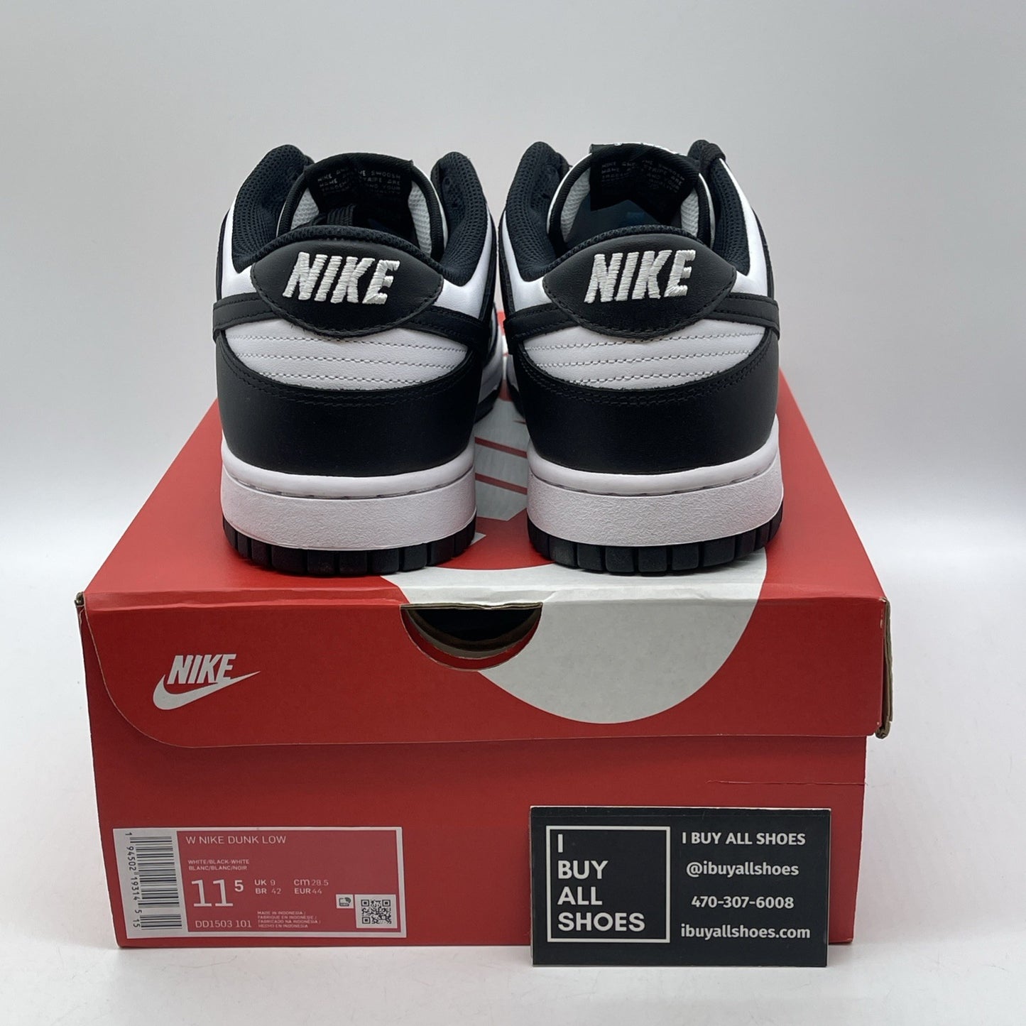 Size 11.5W - Nike Dunk Low Black White Leather (DD1503-101)