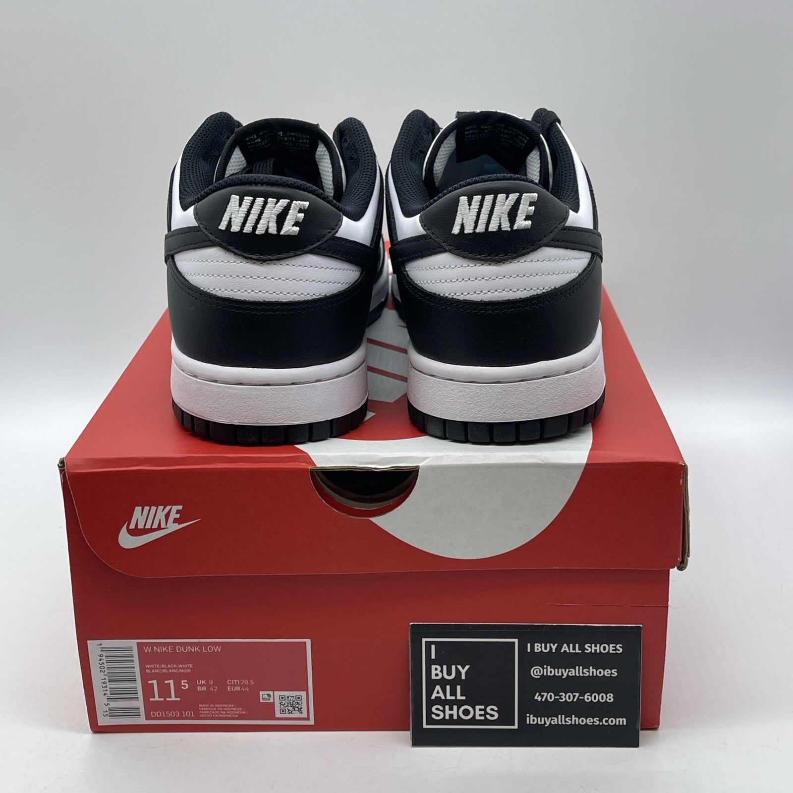 Size 11.5W - Nike Dunk Low Black White Leather (DD1503-101)