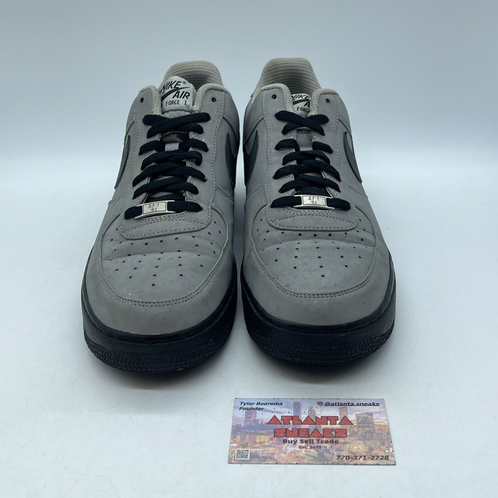 Size 12 - Nike Air Force 1 Premium Low Silver Black Suede Leather (318775-006)