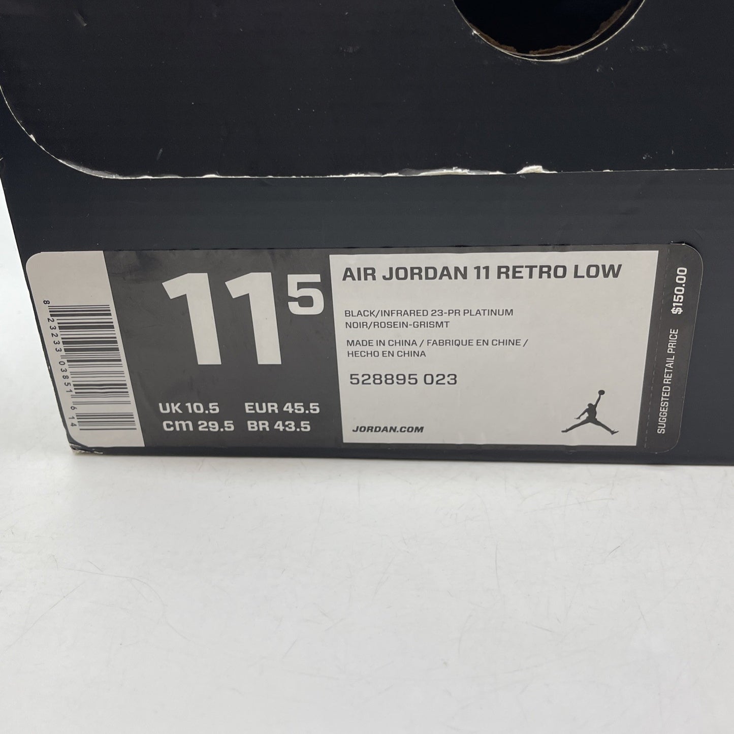 Size 11.5 - Air Jordan 11 Retro Low Infrared 23 Black Grey Leather (528895-023)