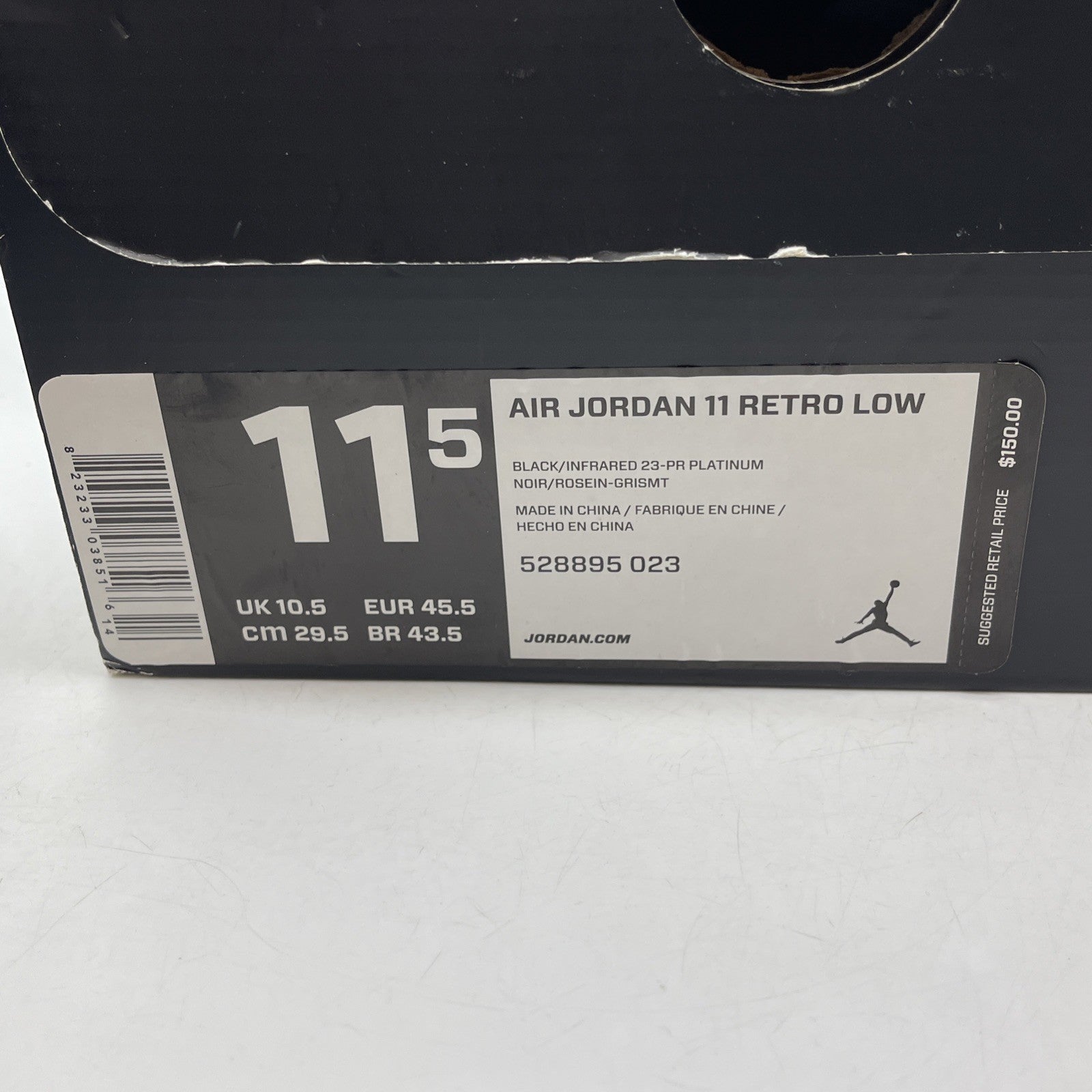 Size 11.5 - Air Jordan 11 Retro Low Infrared 23 Black Grey Leather (528895-023)