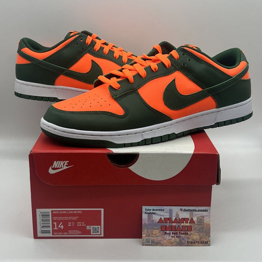 Size 14 - Nike Dunk Low Miami Hurricanes Brand New Og All Green Orange