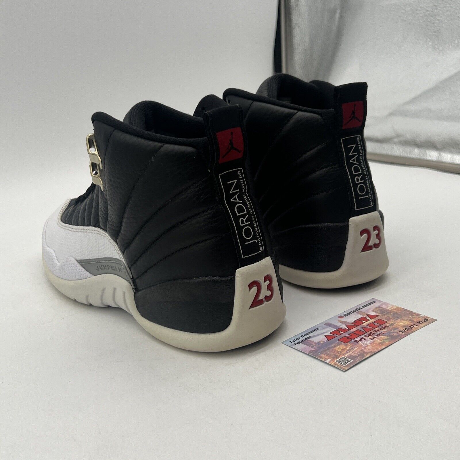 Size 10.5 - Jordan 12 Retro Mid Playoff Black White Leather Red (CT8013-006)