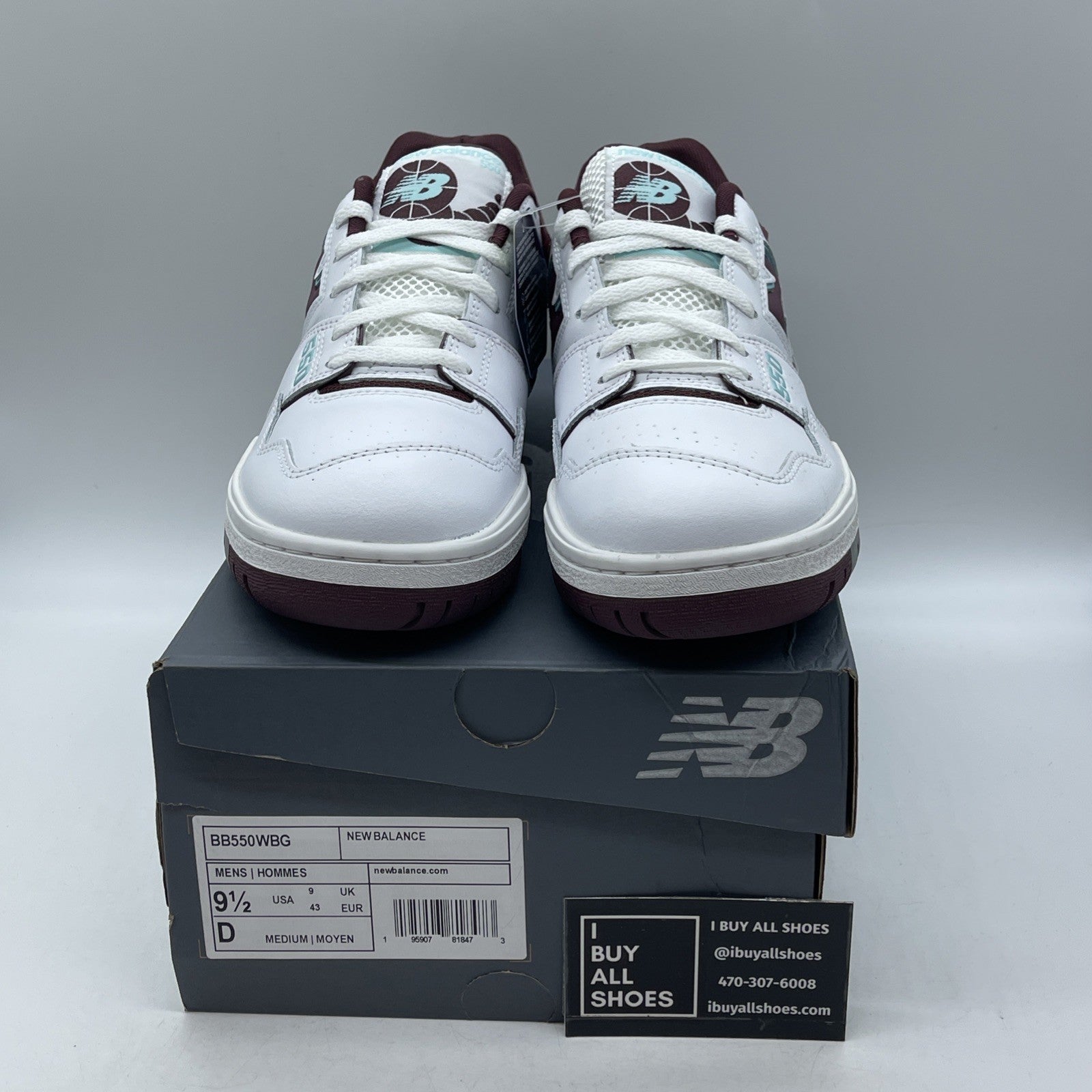 Size 9.5 - New Balance 550 Burgundy Turquoise White Leather (BB550WBG)