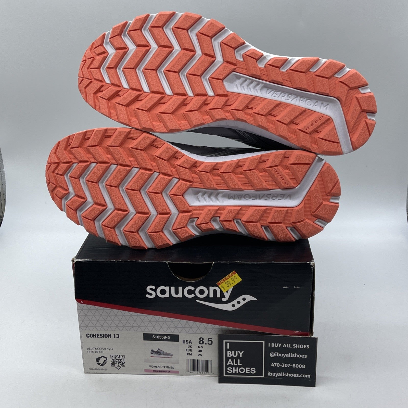 Size 8.5W - Saucony Cohesion 13 Coral Sky Grey Suede Leather (S10559-5)