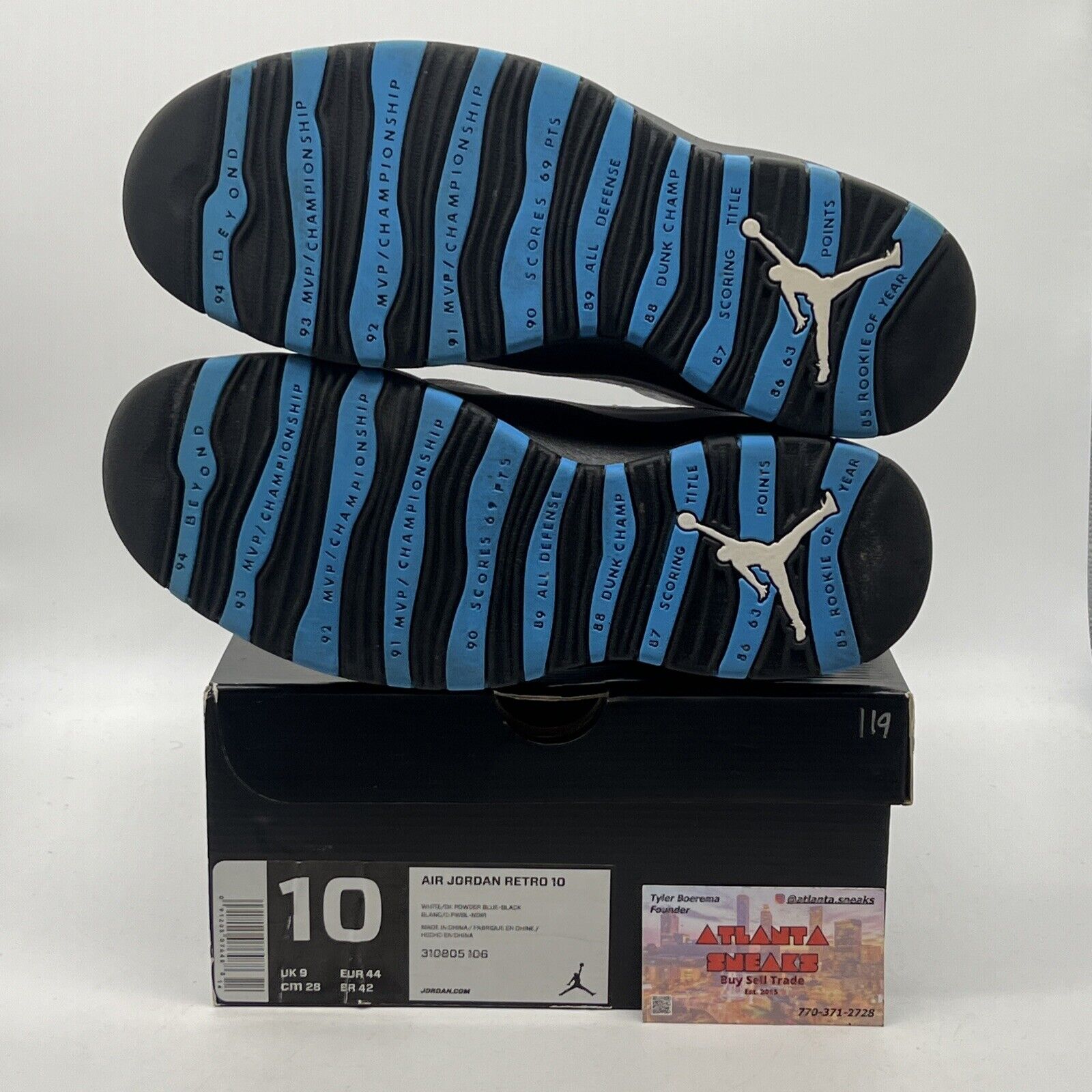 Size 10 - Air Jordan 10 Retro 2014 Powder Blue Black White Leather (310805-106)