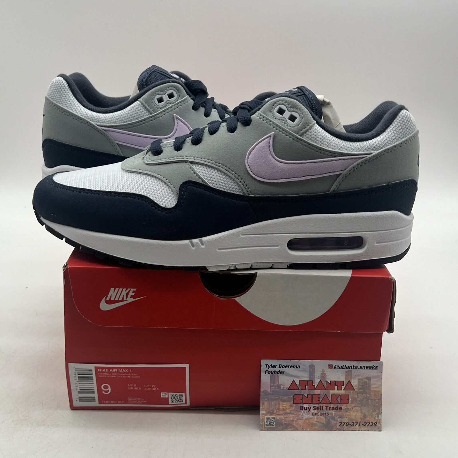 Size 9 - Nike Air Max 1 Obsidian Lilac Bloom White Navy (FD9082-001)