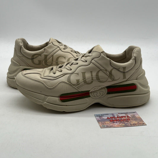 Size 7.5 - Gucci Rhyton Cream Beige Leather Monogram Big Logo