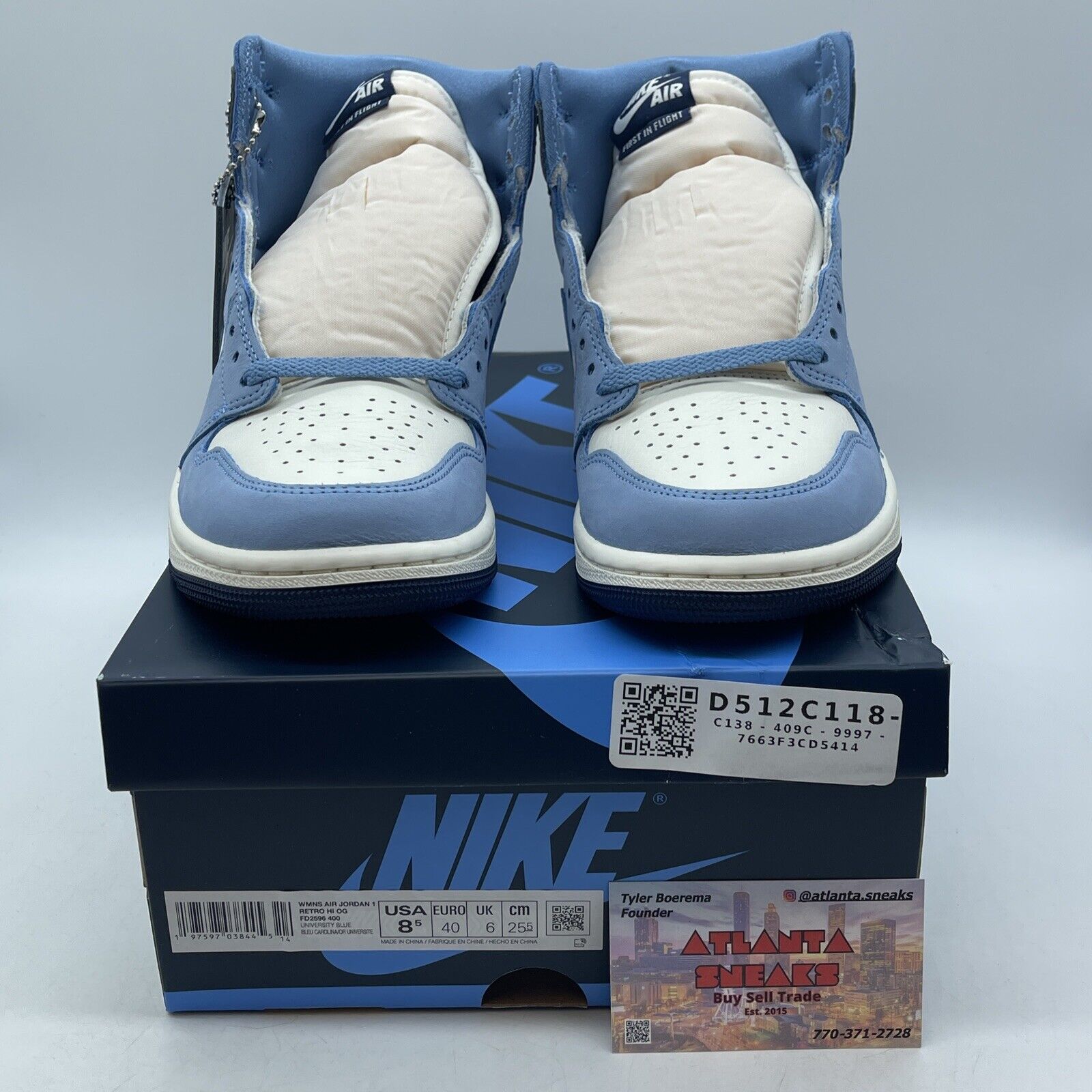 Size 8.5W - Air Jordan 1 Retro OG High First in Flight Blue White (FD2596-400)