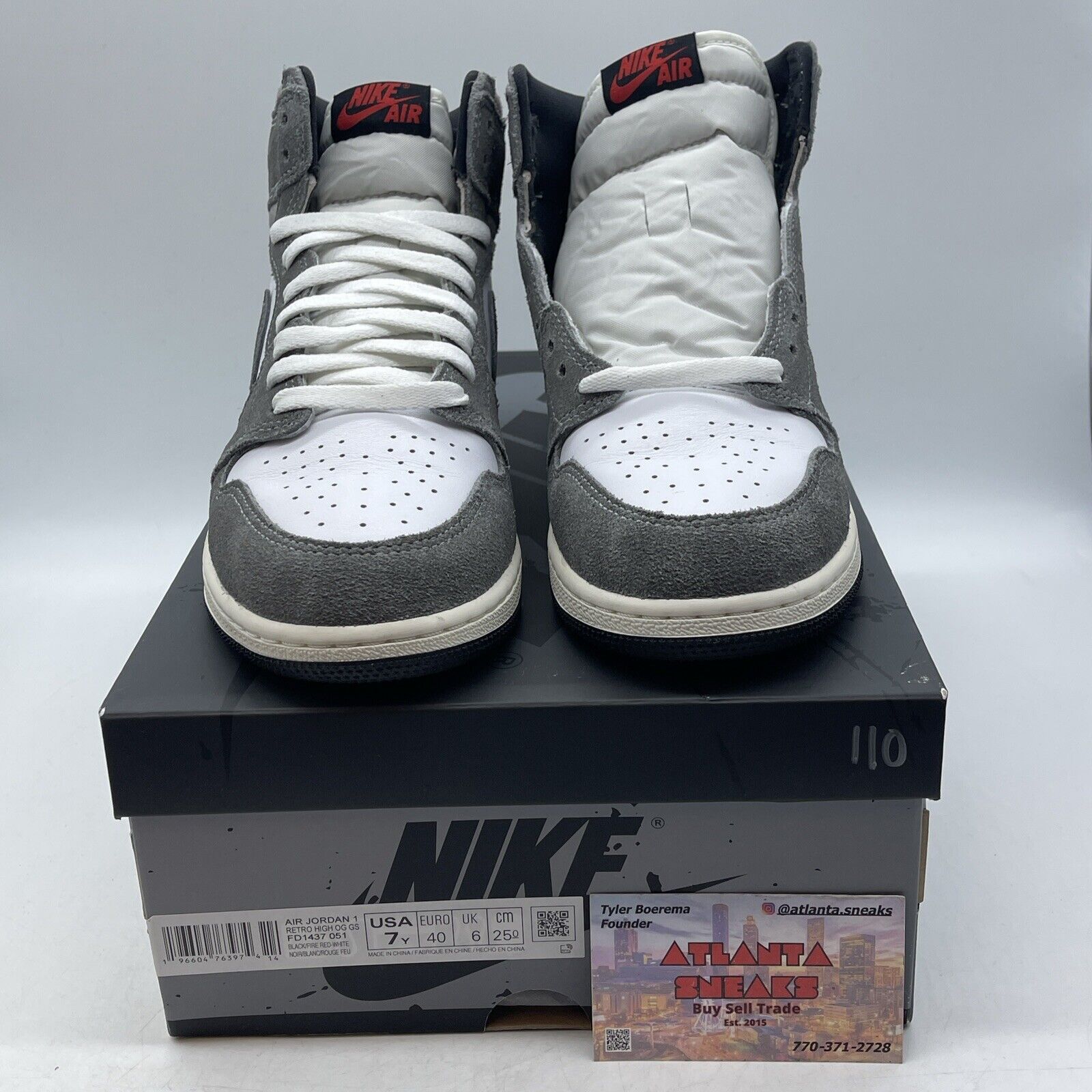 Size 7Y - Jordan 1 High Retro OG Washed Black White Black Grey (FD1437-051)